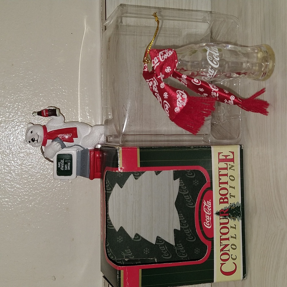 Vintage 1997 & 1998 Coca-Cola Polar Bear & Bottle Ornaments